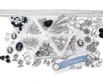 INKEN beginner's set for making silver jewelry and black and white bead set, over 500 pieces