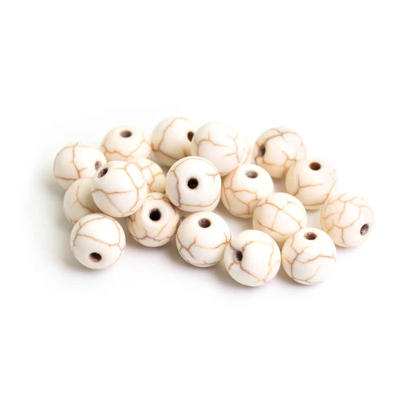 0,13 EUR/pièce. Perles en howlite synthétique blanc crème 8 mm 20 pièces