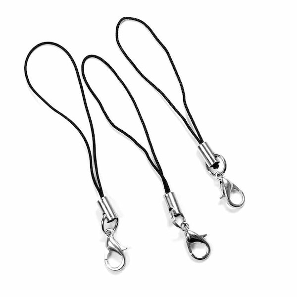 0,30 EUR/Stk. Handyanhänger/Handykette in schwarz mit Karabiner in silberfarben platiniert 10 Stück