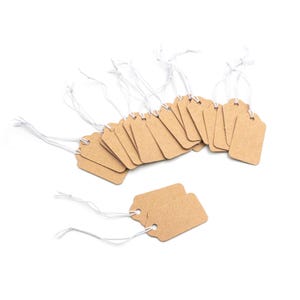 0,12 EUR/pieza Etiquetas colgantes de cartón marrón con banda elástica blanca, 20 piezas, Vintageparts DIY