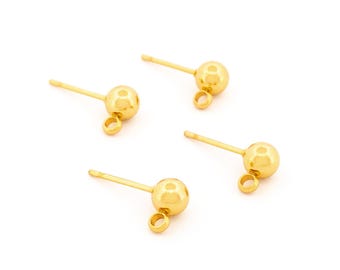 High-Quality Earring Posts with Loop – 304 Stainless Steel – 18k Gold PVD Coated – Ideal for DIY Jewelry Projects