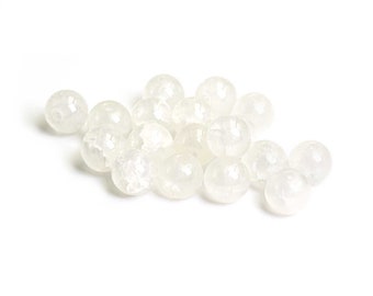 0.08 EUR/pc. Crackle glass beads in white 8 mm 30 pieces