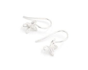 Ear hooks with suspension and flowers made of 925 silver 2 pieces Vintageparts DIY (5,16 EUR/piece)