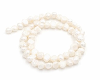 Perlas cultivadas de agua dulce blancas, 7x5x5 mm, 1 hebra