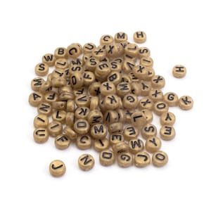 0,03 EUR/ud. Cuentas de letras de acrílico con purpurina 7 mm en oro 200 piezas