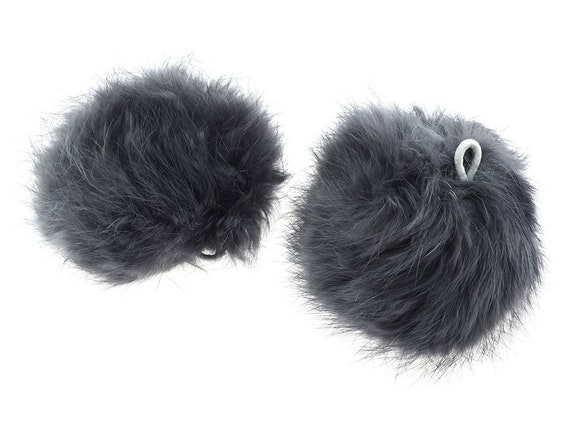 Pendant as pom pom made of fur in gray piece Vintageparts DIY