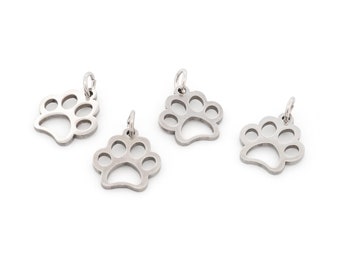 Dog paw pendant 13 x12 mm made of 304 stainless steel 4 pieces Vintageparts pendants for necklaces, jewelry accessories