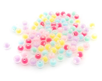 Frosted acrylic beads in "Bead in Bead" design in pastel color mix 8 mm 100 pieces Vintageparts beads for jewelry making