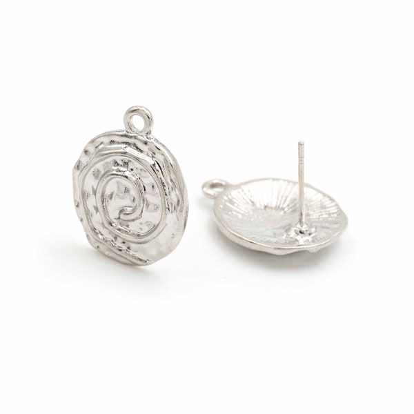 Vintageparts DIY round stud earrings with eyelet in silver color in matt 2 pieces (1,74 EUR/pc.)
