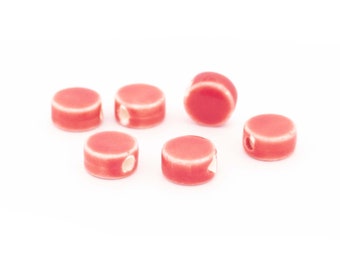 handmade, flat porcelain beads 8 mm in brick red 6 pieces personalized jewelry vintageparts DIY