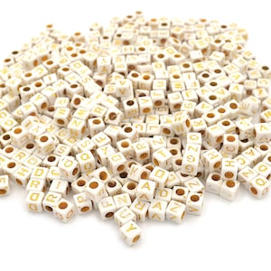 0.01 EUR/piece cube-shaped letter beads in white 500 pieces