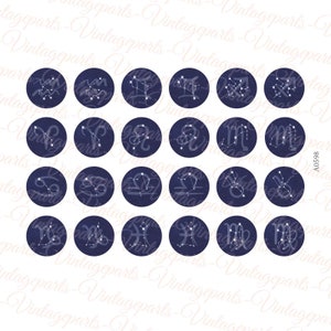 Zodiac motif sheet for cabochons of various sizes