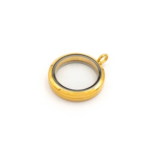 Stainless steel glass medallion with screw cap for filling in gold color 30 mm 1 piece