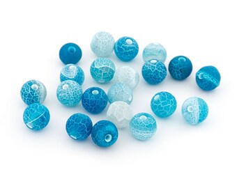 0,23 EUR/Stk. gefrostete Crackleperlen aus Achat in Blautönen 8 mm 20 Stück Vintageparts Perlen für Ketten und Armbänder, Perlen im Crackled