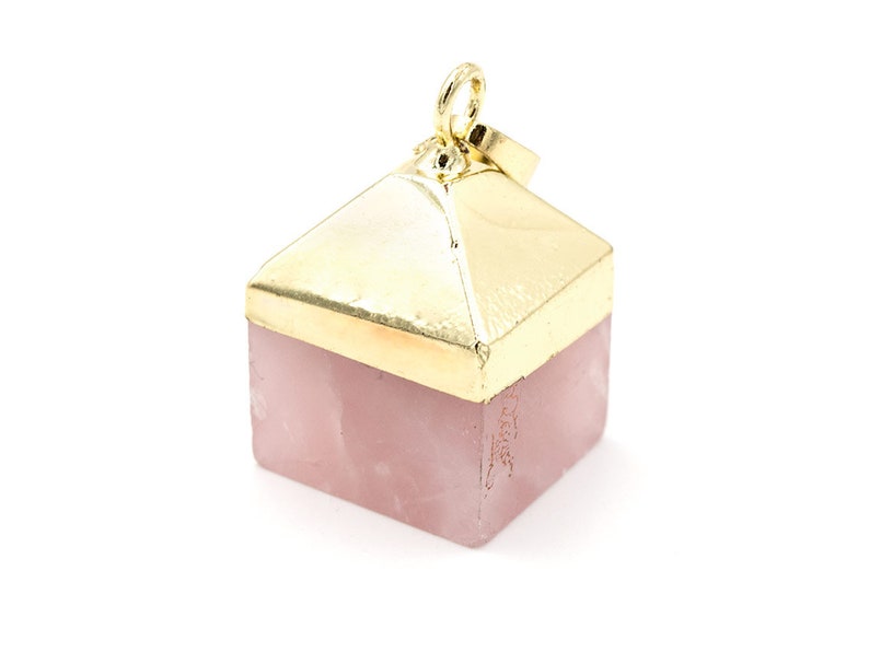 1 pendant cube with collar loop from rose quartz