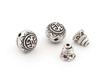 two-piece guru bead 10 mm with T-hole in antique silver colors set of 2 personalized jewelry vintageparts DIY