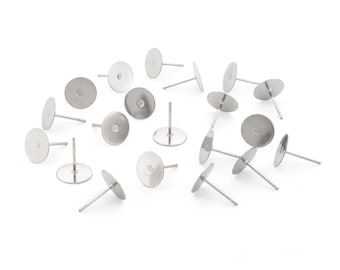 Ébauches de boucles d'oreilles, acier inoxydable 316, 8 mm, dos adhésif, 20 pièces, étanches, composants pour le collage de cabochons, fournitures pour la création de bijoux.