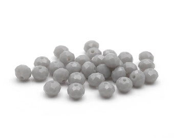 0,08 EUR/pièce. 30 perles de verre « poussiéreuses » grises, 6 x 5 mm