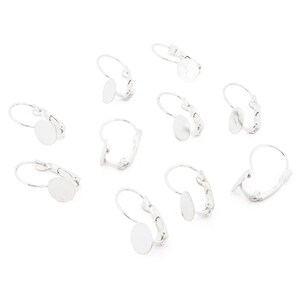 10 Brisuren silberfarben 21mm mit 8mm Klebeplatte Ohrhaken für Cabochons DIY Schmuckzubehör Messing Brisur zum Bekleben Ohrring Rohlinge