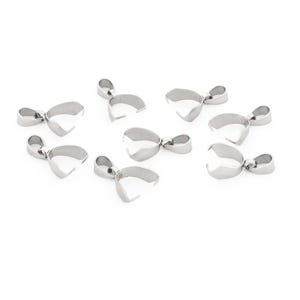 Pode incluir: Oito fechos de pendente de metal prateados para a fabricação de joias. Os fechos são projetados para segurar um pendente ou um amuleto com segurança.