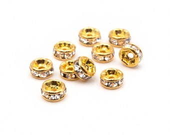 0.31 EUR/piece Vintageparts DIY spacer beads with rhinestones in gold colour 4 mm 10 pieces