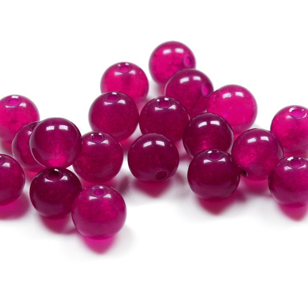 EUR 0.25/pc. Natural jade beads in a rich berry tone 6 mm 10 pcs