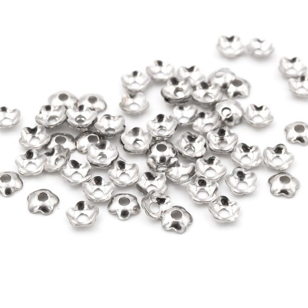 0,05 EUR/Stk. 50 sehr kleine Perlkappen in silber platiniert, 4 mm