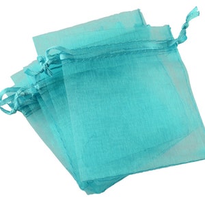 0,37 EUR/Stk. 10 Organzasäckchen in türkis, 9 x 7 cm