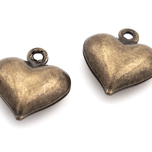 0.29 EUR/piece Brass hearts in antique bronze, 10 pieces