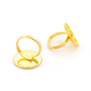 Ringämnen, 18k guldpläterat rostfritt stål, för 20 mm cabochoner, storlek 52 (sluten) - Högkvalitativ ringfattning för limning, 2 stycken