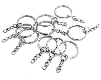 Key rings including chain in silver plating set of 10 vintage parts DIY