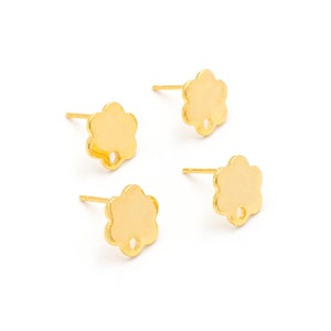 Ear studs as a flower from 201 stainless steel in gold color 4 pieces Vintageparts DIY (0,94 EUR/pc.)