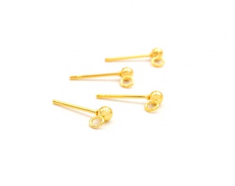 0.77 EUR/pc. Stud earrings with eyelet made of stainless steel in gold color, 4 pieces