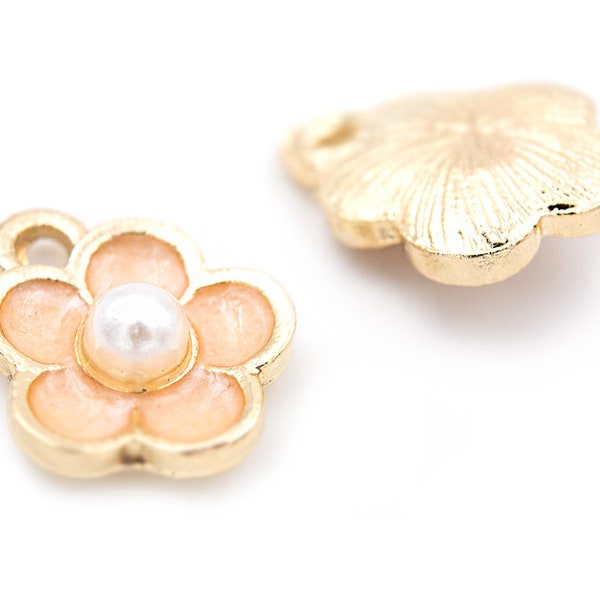 1.19 EUR/piece Flower pendant in light gold with enamel in apricot 2 pieces