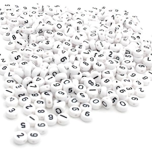 white acrylic beads with black numbers 250 pieces (0,01 EUR/pc.)