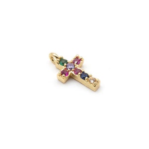 5,05 EUR/Stk. Vintageparts DIY Anhänger Kreuz in goldfarben mit bunten Zirkonia 10mm 1 Stück