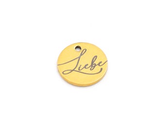 Pendant with “Liebe” Engraving | Stainless Steel IP Gold-Plated | 12 mm Talisman Gift
