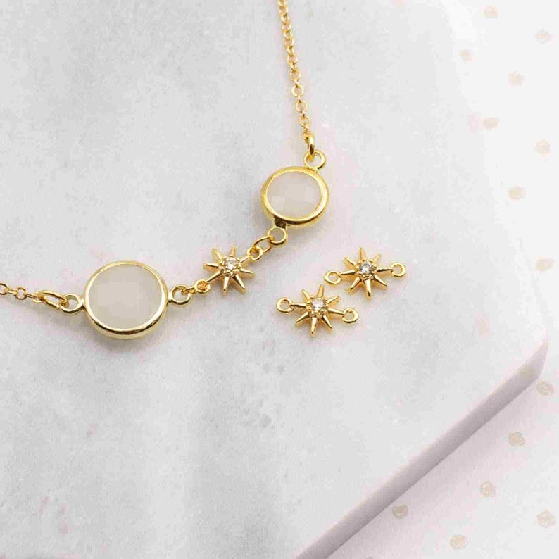 Star Connector Zirconia 18K Gold Plated, Brass Jewelry Link 12mm for Bracelets, 2 Pieces image 2