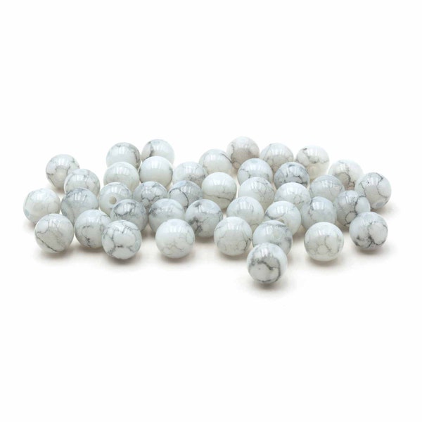 0,06 EUR/pièce. Perles de verre marbré en gris-noir 8 mm 40 pièces