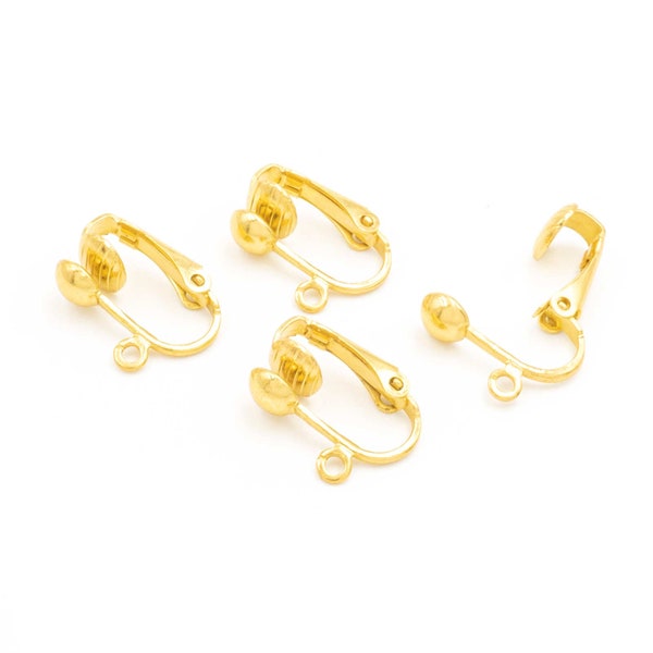 Gold-colored clip-on earrings with suspension, 4 pieces