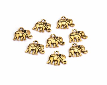 0,30 EUR/pièce. Pendentifs éléphants de couleur or antique, 8 pièces