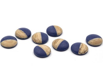 0,30 EUR/Stk. Resincabochons in blau und Holzoptik 12mm 8 Stück