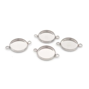 Bezel Connectors, 304 Stainless Steel, Silver Tone, for 12 mm Cabochons, 4 Pieces