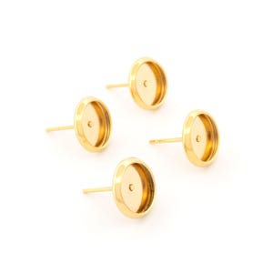 0,87 EUR/Stk. Ohrstecker aus Messing mit 8 mm Fassung 24k Gold beschichtet 4 Stück von Vintageparts zum Schmuck selber machen, Ohrringe und
