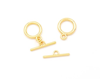 Brass toggle clasp with 18k gold plating set of 2 Vintageparts DIY (2,87 EUR/pc.)