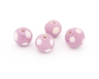 handmade porcelain beads 11 mm in lilac with white dots 4 pieces personalized jewelry vintageparts DIY