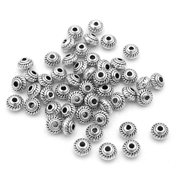 0,05 EUR/ud. Cuentas espaciadoras en relieve de 5 mm en plata antigua 50 piezas Vintageparts DIY