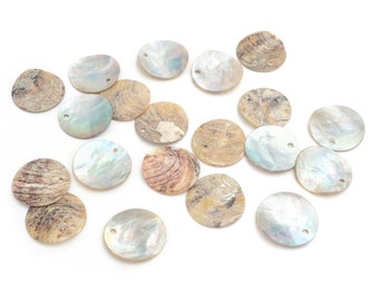 0,14 EUR/pièce. Disques en nacre de couleur naturelle 20 mm 20 pièces de Vintageparts pour la fabrication de bijoux