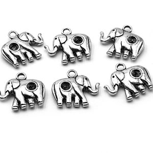 0.45 EUR/piece Elephant pendant with rhinestone setting in antique silver, 6 pieces