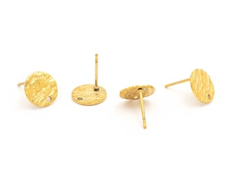 Plättchen Ohrstecker mit strukturierter Oberfläche aus 304 Edelstahl in Goldfarben 4 Stück